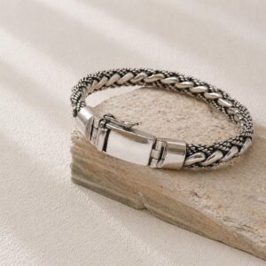 Bali inspired woven chain bracelet in sterling silver