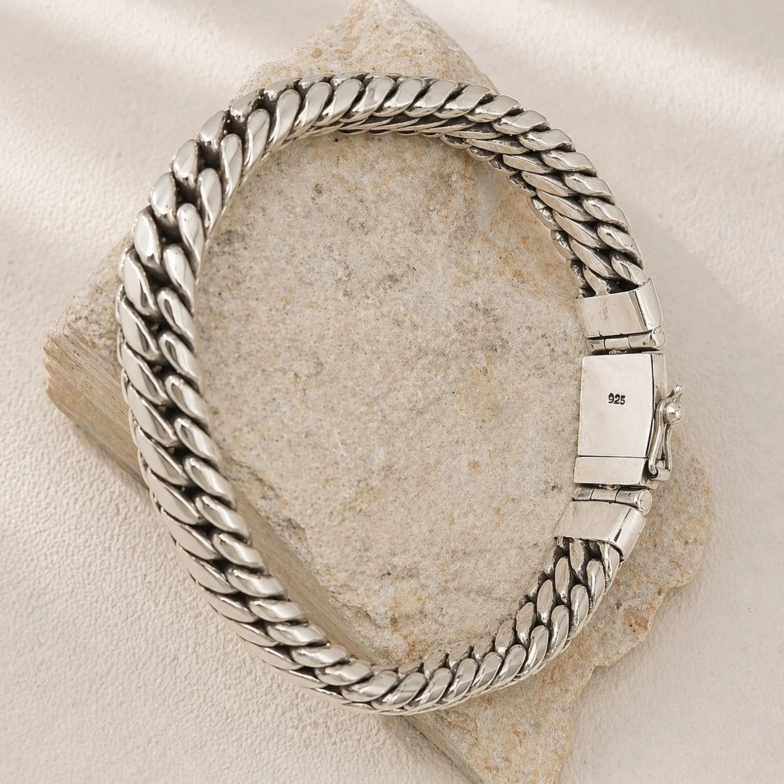 Sterling Silver Cuban Link Bracelet Front View