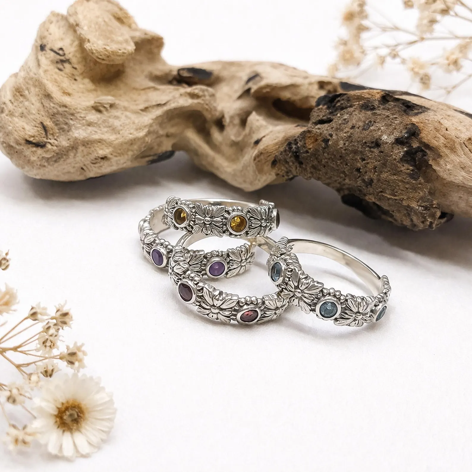 Minimal Bohemian Gemstone Ring Jewelry Styling Shot