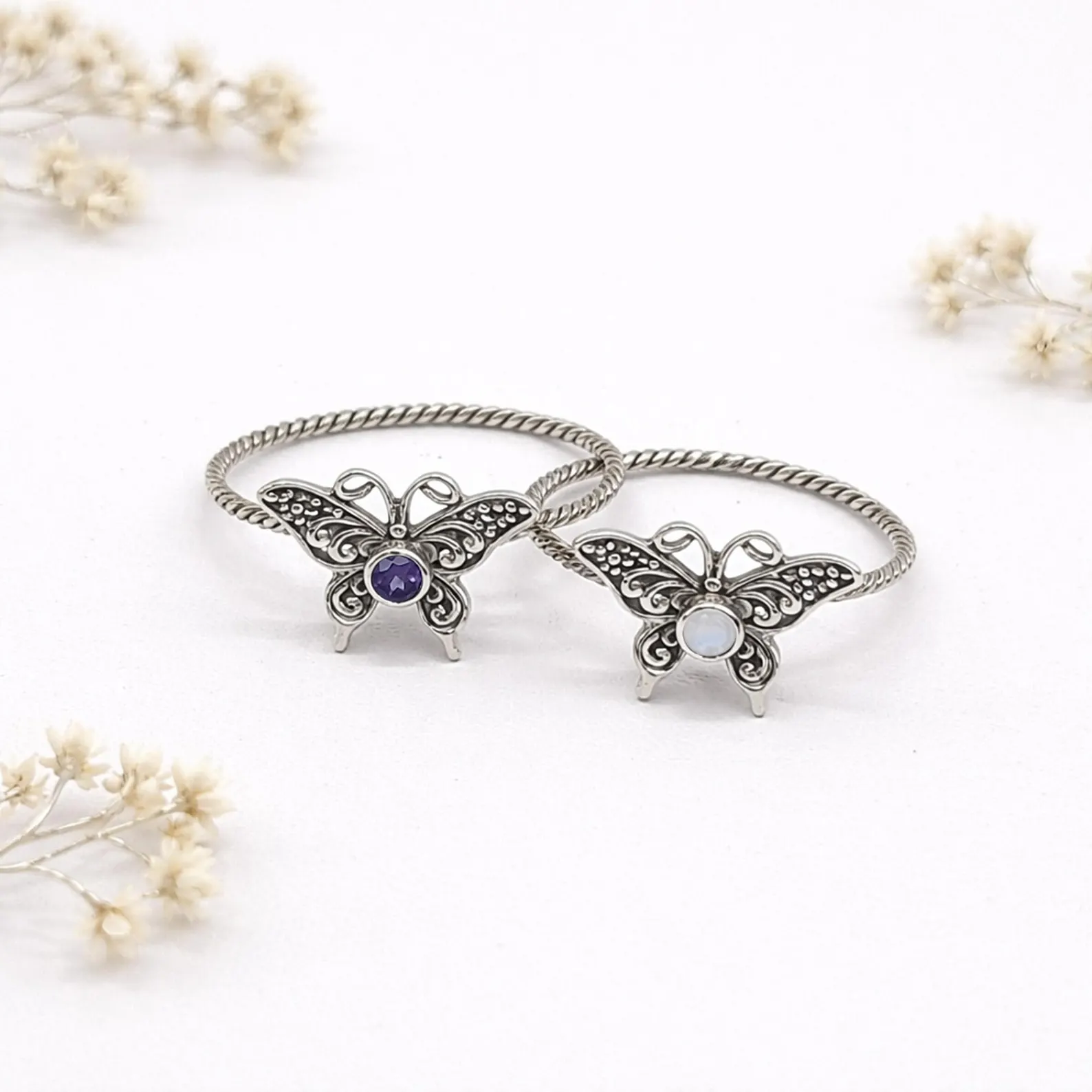 Artisan Handmade Silver Ring Macro Detail Nature inspired butterfly ring handcrafted Bali artisan jewelry