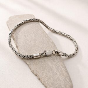 Close-up of fine Byzantine chain bracelet in sterling silver