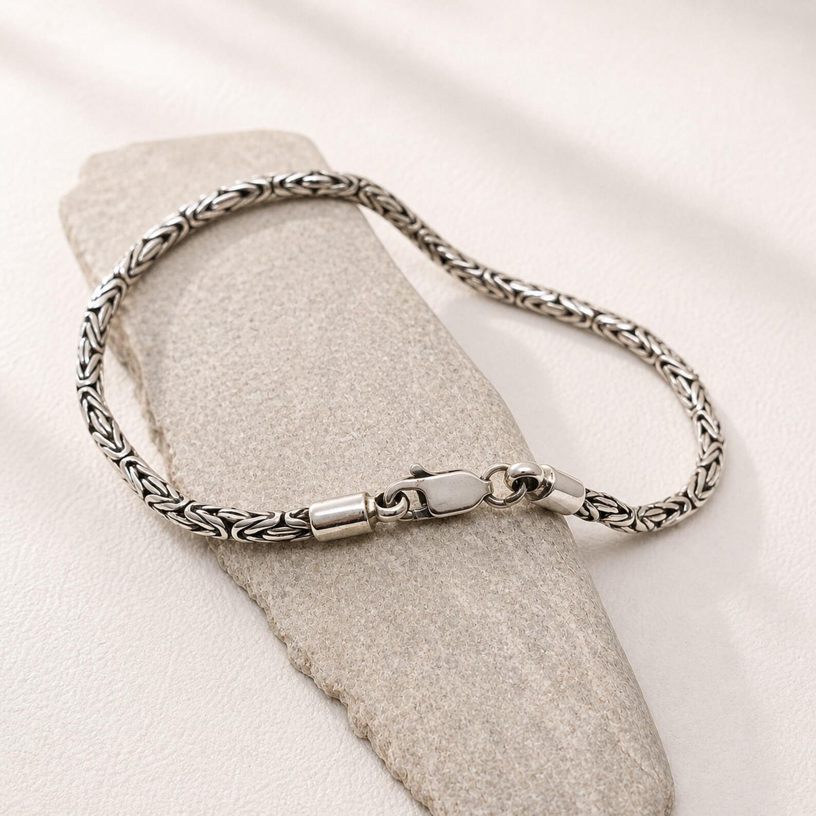 Delicate Byzantine Chain Bracelet Close-up Detail Close-up of fine Byzantine chain bracelet in sterling silver