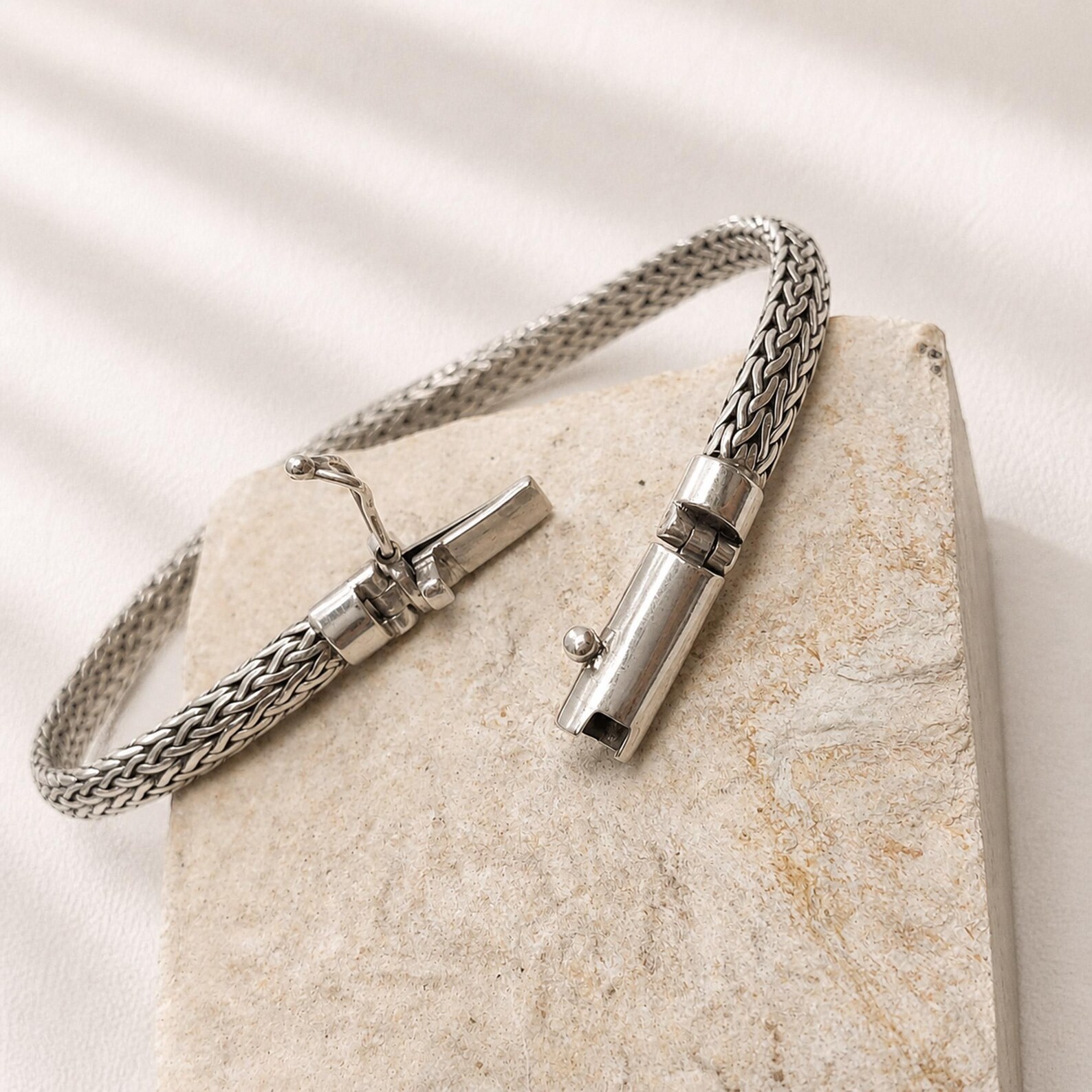 Sterling Silver Bracelet Clasp Detail Sterling silver bracelet clasp detail close-up shot