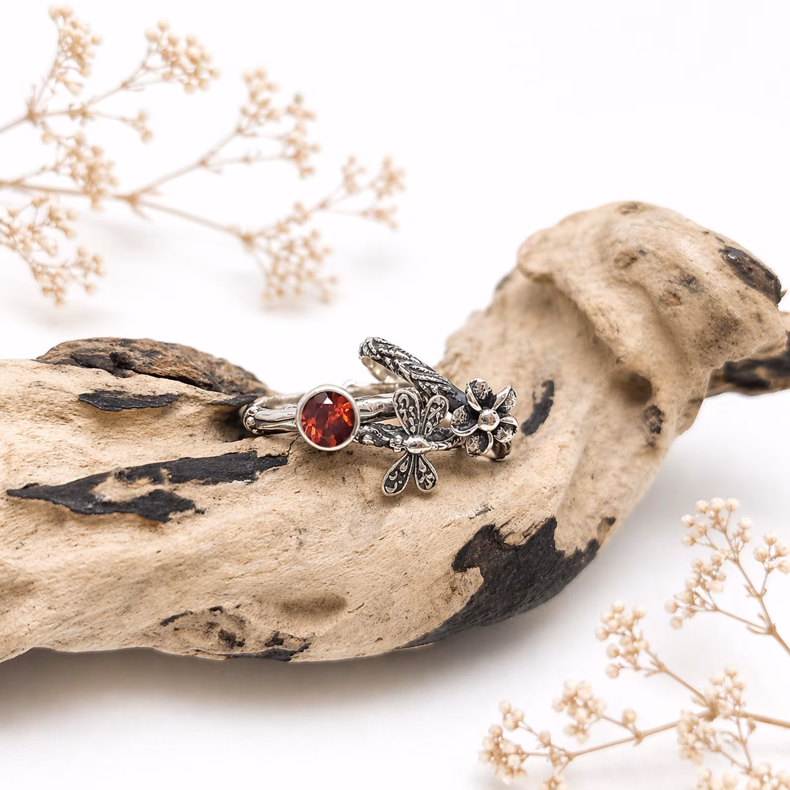 Boho Stackable Rings Outdoor Lifestyle Natural Light Nature inspired sterling silver ring set for women handmade Bali jewelry