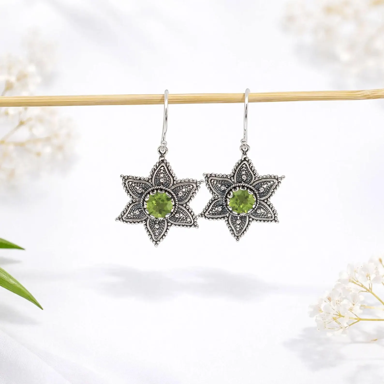Elegant Filigree Flower Earrings Detail Handmade sterling silver filigree flower earrings inspired by Bali