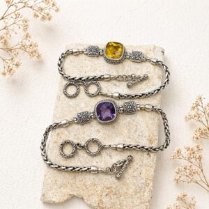 Flat lay of 925 sterling silver geometric chain bracelet