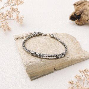 Handmade sterling silver braided chain bracelet with woven design