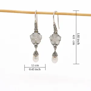 Floral Pearl Drop Earrings Front View
