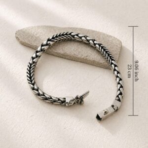 Close-up of elegant square foxtail silver bracelet detail