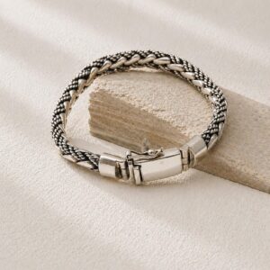 Handmade 8mm sterling silver woven bracelet with bold texture
