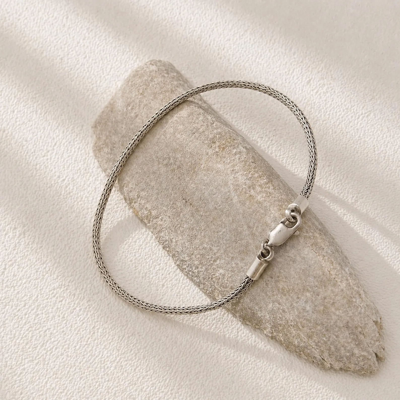 Handmade Silver Bracelet Clasp Detail Minimalist thin sterling silver bracelet worn on wrist