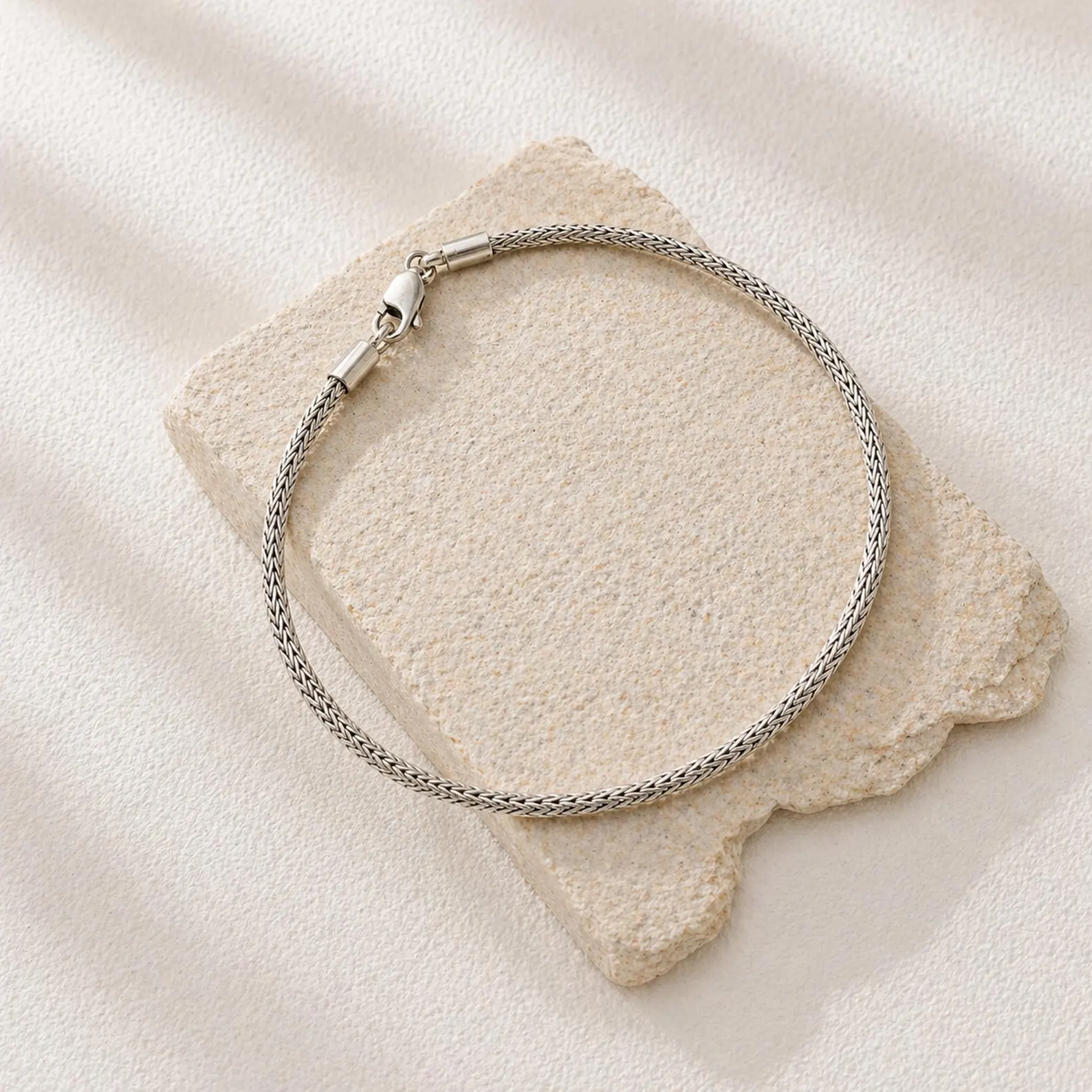 Flat Lay Sterling Silver Fine Chain Bracelet Elegant 2mm chain bracelet with artisan craftsmanship
