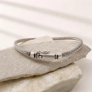 Close-up of detailed foxtail chain bracelet in sterling silver