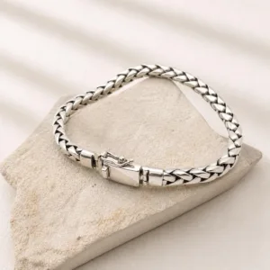 Handmade sterling silver wheat chain bracelet with bold textured design