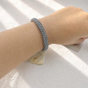 Handmade sterling silver mesh bracelet with flexible woven design