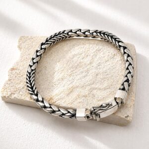 Handmade sterling silver square foxtail bracelet with geometric chain design