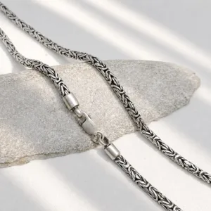 Durable sterling silver chain necklace close-up macro detail view