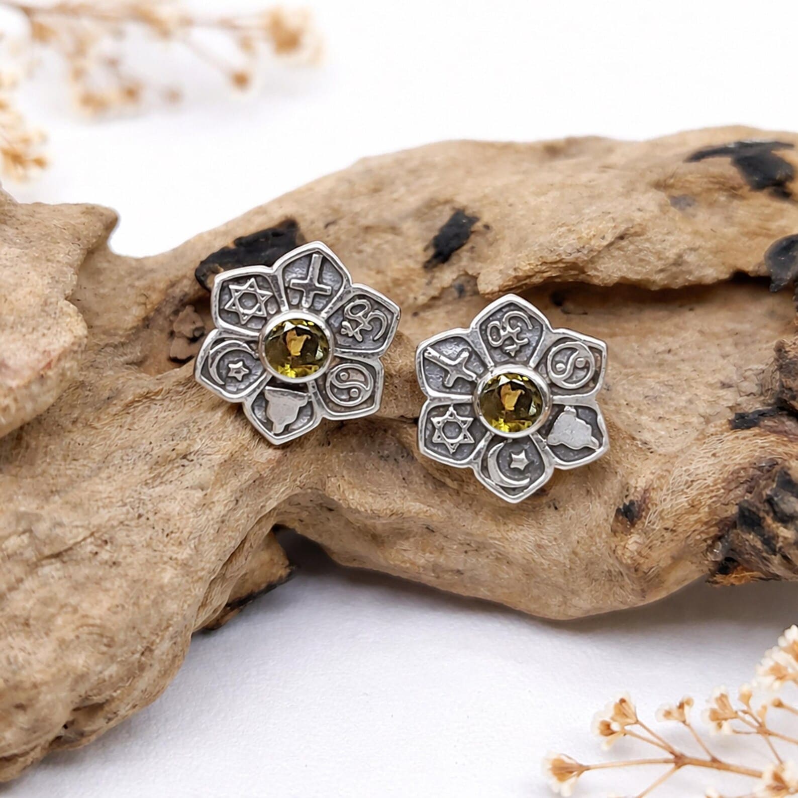 mandala-silver-stud-earrings-front.jpg Minimalist silver mandala earrings for everyday wear