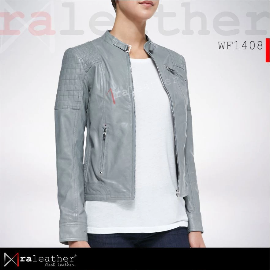 minimalist-women-leather-jacket-ra-leather-wf1408.jpg Women’s genuine sheepskin leather jacket RA Leather WF1408 front view