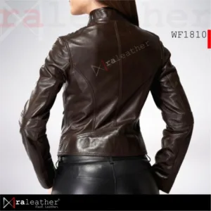 Modern denim inspired sheepskin leather jacket for women casual wear