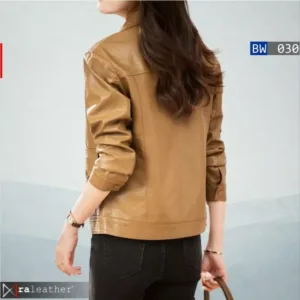 Stylish black leather jacket for women made from genuine soft sheepskin leather