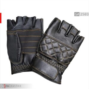 Premium quilted half-finger motorcycle gloves RA Leather GA2503 made from 100% genuine leather