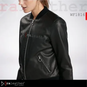 Casual fashion leather jacket for women with durable YKK zipper and soft lining