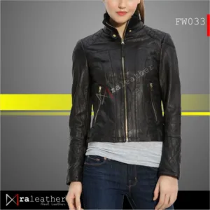 Women’s genuine sheepskin leather jacket RA Leather FW033 front view