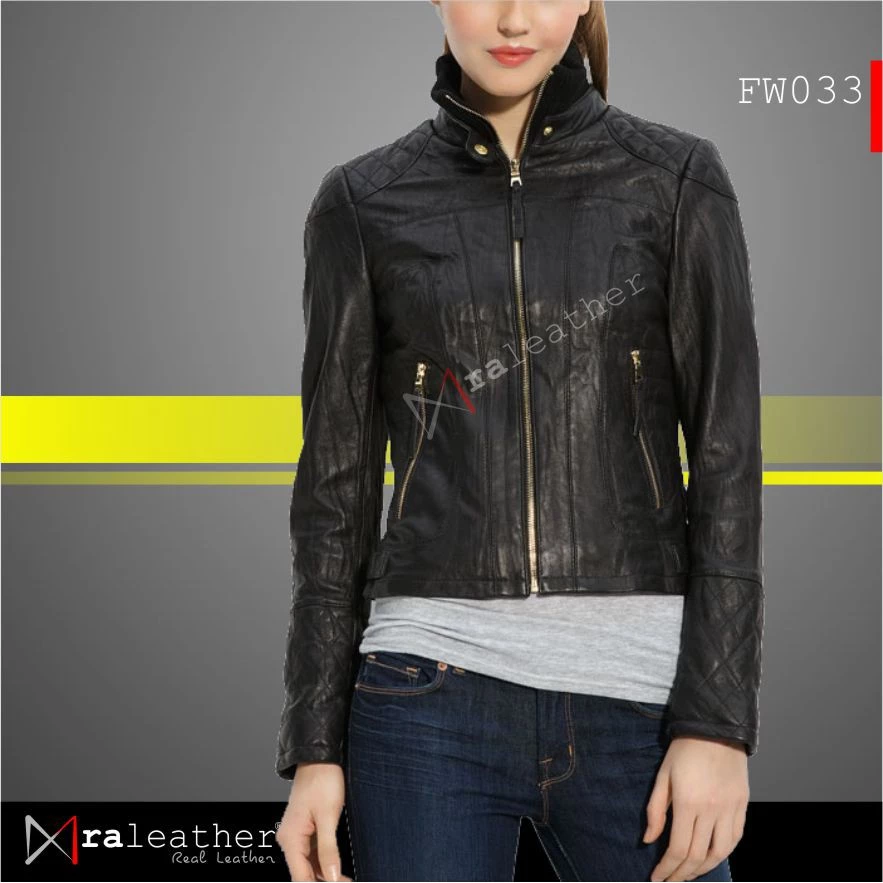ra-leather-fw033-women-sheepskin-leather-jacket-black.jpg Women’s genuine sheepskin leather jacket RA Leather FW033 front view