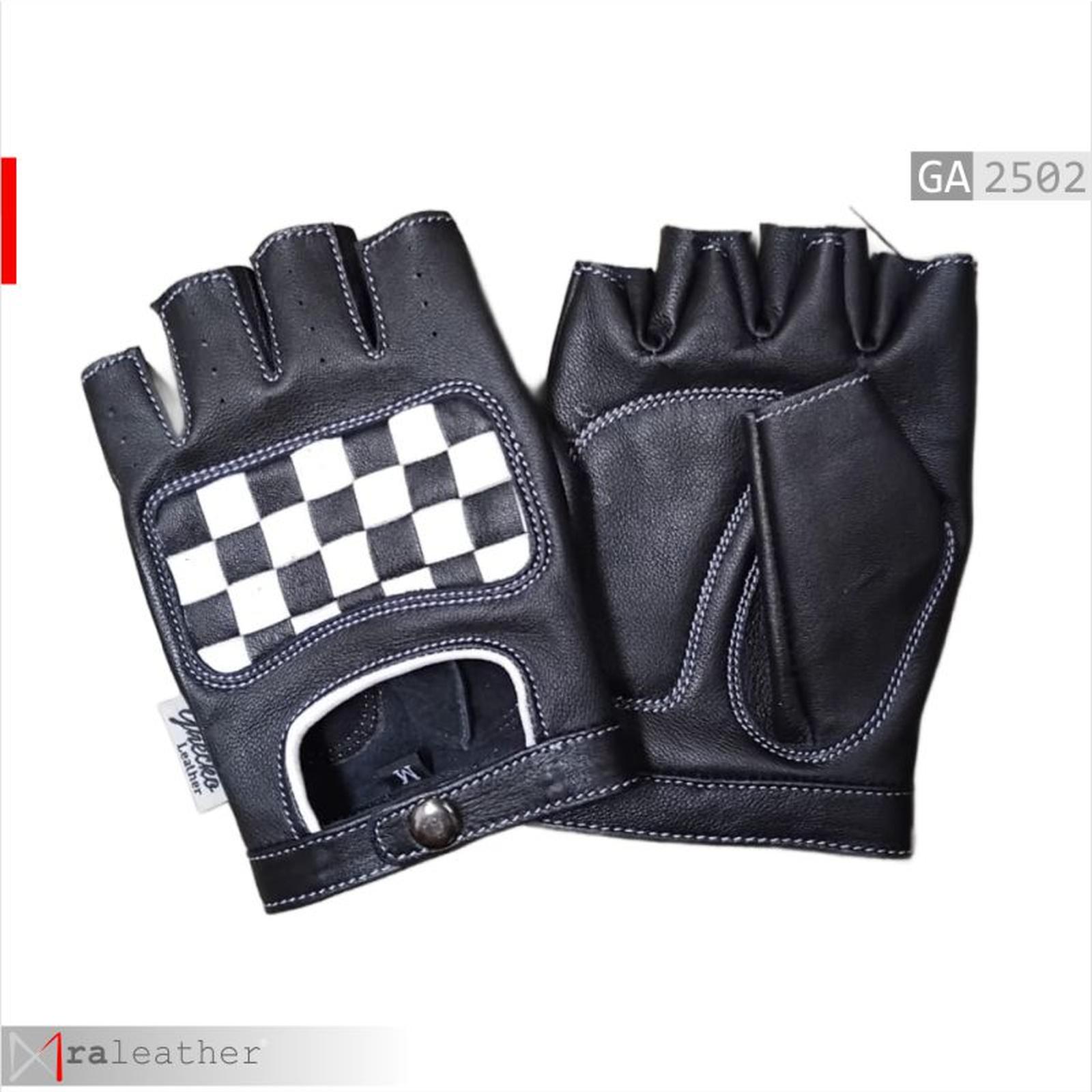 ra-leather-ga2502-half-finger-100-percent-leather-gloves.jpg Black breathable biker gloves with half-finger design for riding and driving comfort