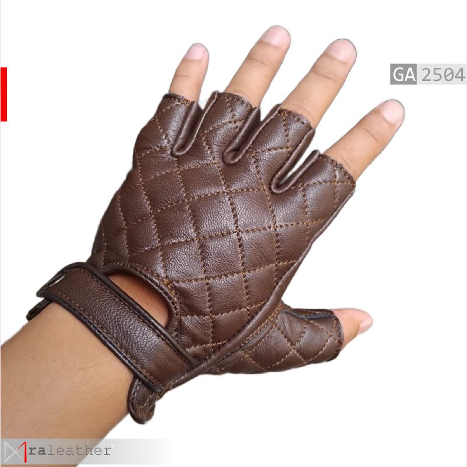 ra-leather-ga2504-brown-quilted-half-finger-gloves.jpg Half-finger motorcycle gloves in brown leather with breathable ergonomic structure