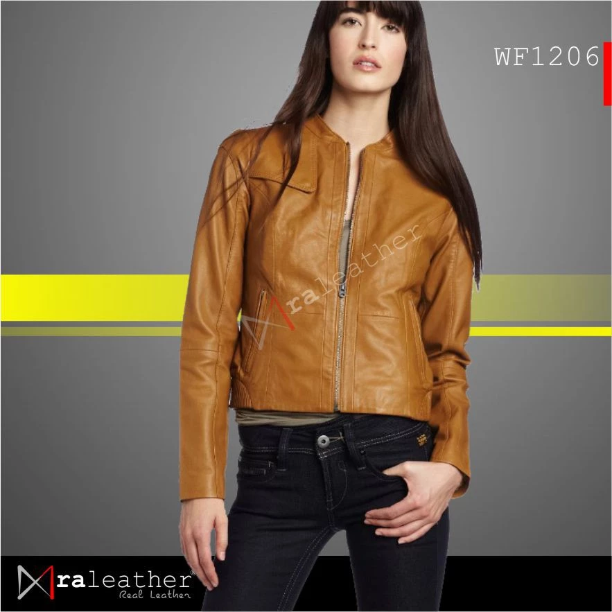 ra-leather-wf1206-women-slim-fit-leather-jacket-black.jpg Elegant black genuine leather jacket for women with modern stylish design