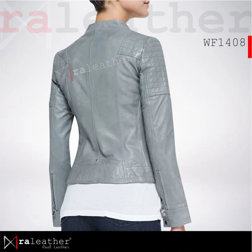ra-leather-wf1408-women-sheepskin-leather-jacket-grey.jpg Simple elegant women leather jacket with minimalist design and slim fit