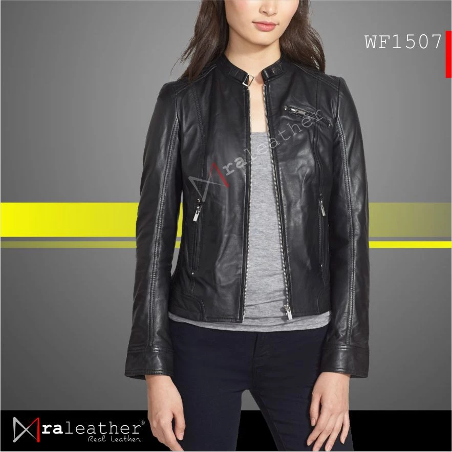 ra-leather-wf1507-women-sheepskin-leather-jacket-black.jpg Casual and semi-formal women leather jacket made from soft durable leather