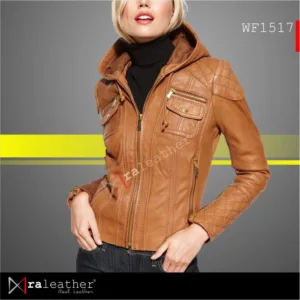 Black genuine sheepskin leather jacket with hoodie for women streetwear fashion