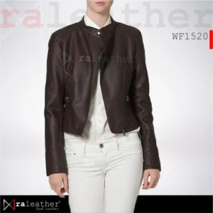 Women’s biker leather jacket RA Leather WF1520 made from genuine sheepskin leather