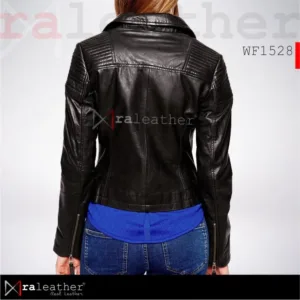 Slim fit black leather jacket for women with bold stand-out street style design