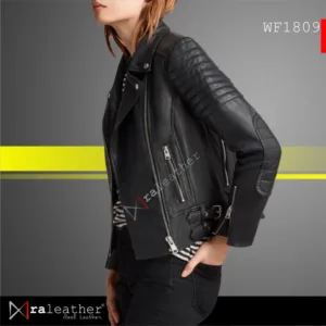 Slim fit sheepskin leather jacket for women with edgy urban design