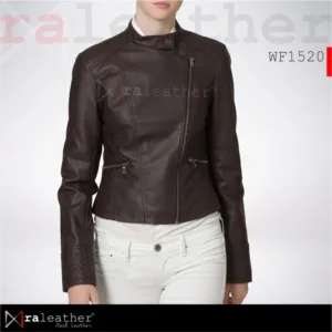 Slim fit black moto leather jacket for women with modern edgy design