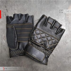 Black leather biker gloves with quilted design for stylish riding protection