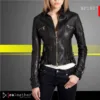 Women wearing WF1807 leather biker jacket front view