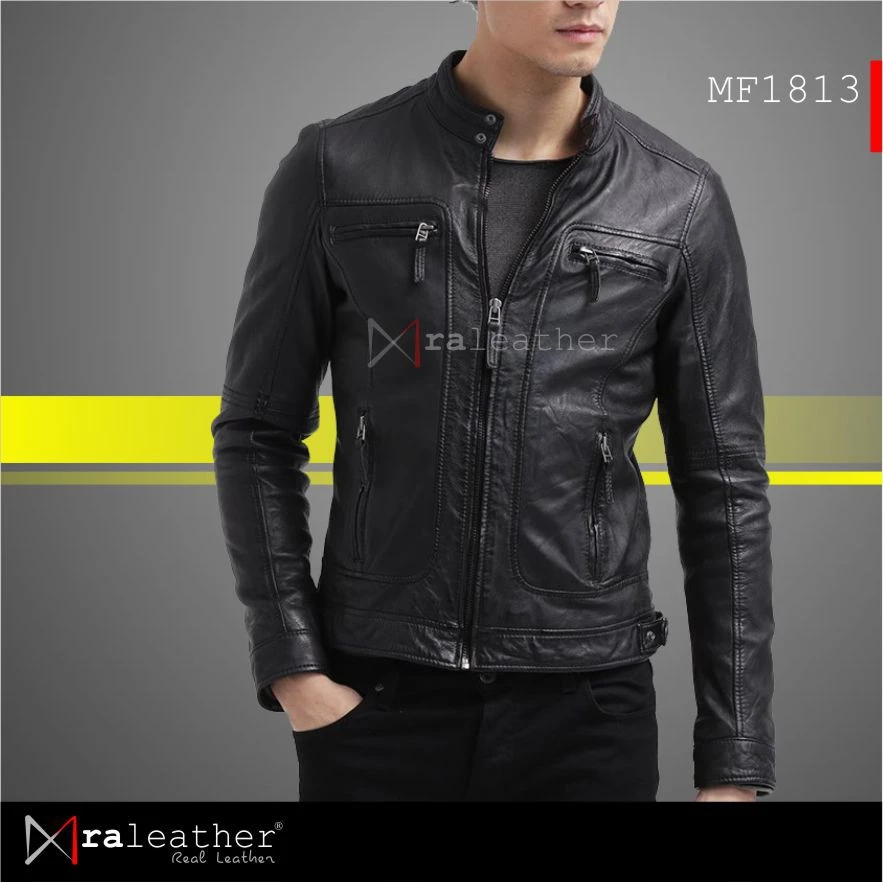 indonesian-leather-jacket-ra-leather-detail.jpg Men’s genuine leather jacket RA Leather MF1813 black color