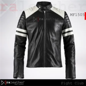 Front view of black and white men leather jacket