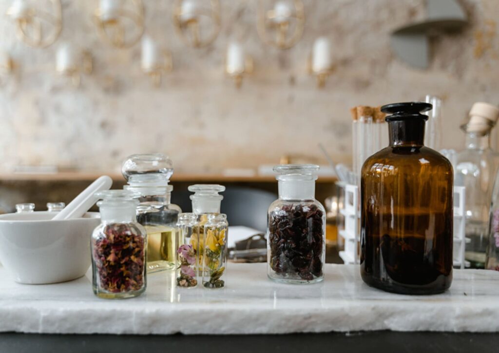 Balinese skincare routine with natural oils and tropical ingredients