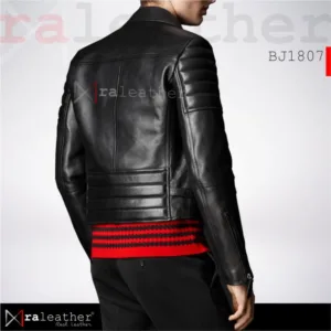 Men’s genuine leather biker jacket RA Leather BJ1807 black