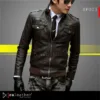 Detail stitching of slim fit leather jacket