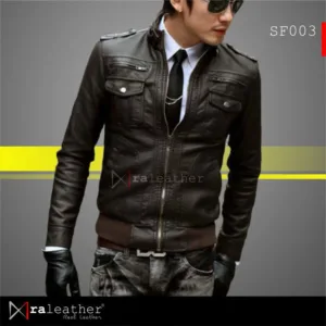 Detail stitching of slim fit leather jacket