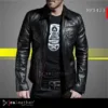 Stylish casual men leather jacket front view