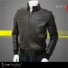 Front view men leather flight jacket black