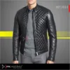 Detail of cross stitching on leather jacket